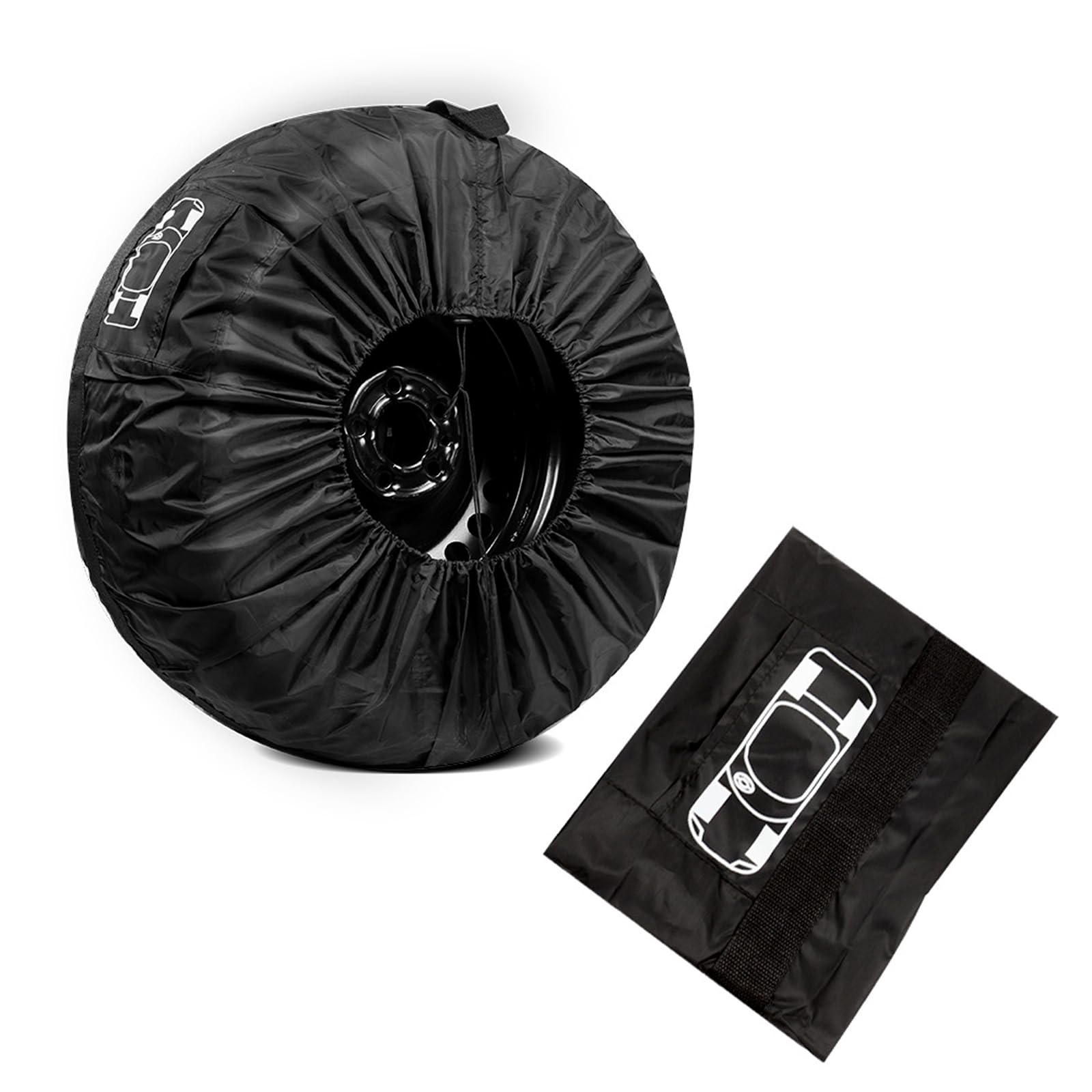 Photo 1 of dawfall Spare Tire Cover, 26" Sunproof and Anti-Aging Protector for All Seasons, Full Coverage Portable Foldable Tire Storage Accessory with Carrying Handle and Tool Bag, for Most Cars (Black #S)