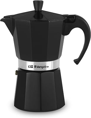 KFN 610 - Cafetera italiana de aluminio, 6 tazas de capacidad, mango ergonómico, válvula de seguridad, filtro desmontable, Color Negro