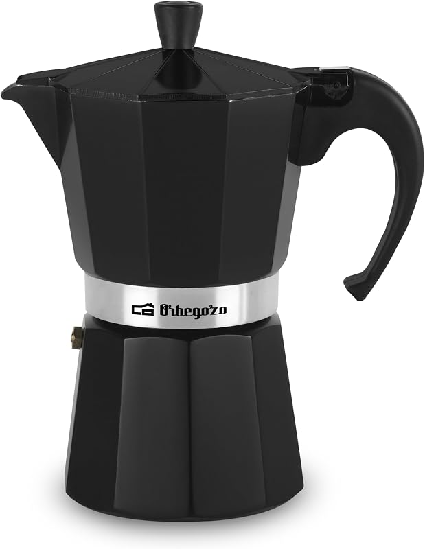 Orbegozo KFN 610 - Cafeteira italiana de alumínio, capacidade para 6 xícaras, punho ergonômico, válvula de segurança, filtro removível, cor preta