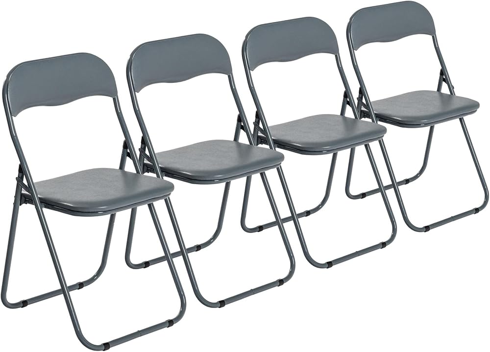 Harbour Housewares Padded Folding Chairs Pack of 4 Grey Steel Frame