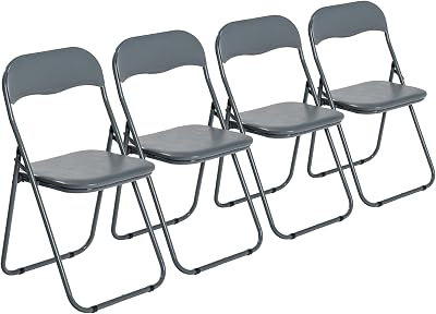 Harbour Housewares Padded Folding Chairs Pack of 4 Grey Steel Frame