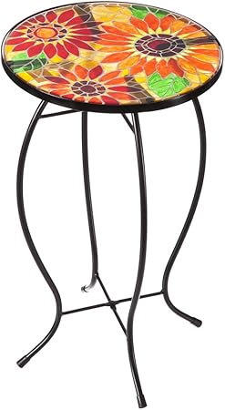 Amazon Com Evergreen Garden Outdoor Safe Sunflowers Faux Mosaic Glass And Metal Side Table 12 25 L X 12 25 W X 20 H Indoor Outdoor Side Tables For Your Patio Lawn Garden Or