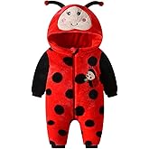 Licupiee Infant Boy Girl Ladybug Romper Hooded Long Sleeve Fleece Bee Jumpsuit Newborn Baby Halloween Costume Animal Clothes