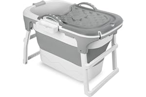 40 Inch Portable Bathtub with Ergonomic Seat & Massage Roller, Lightweight Foldable Bathtub for Shower Stall, Soaking Hot SPA