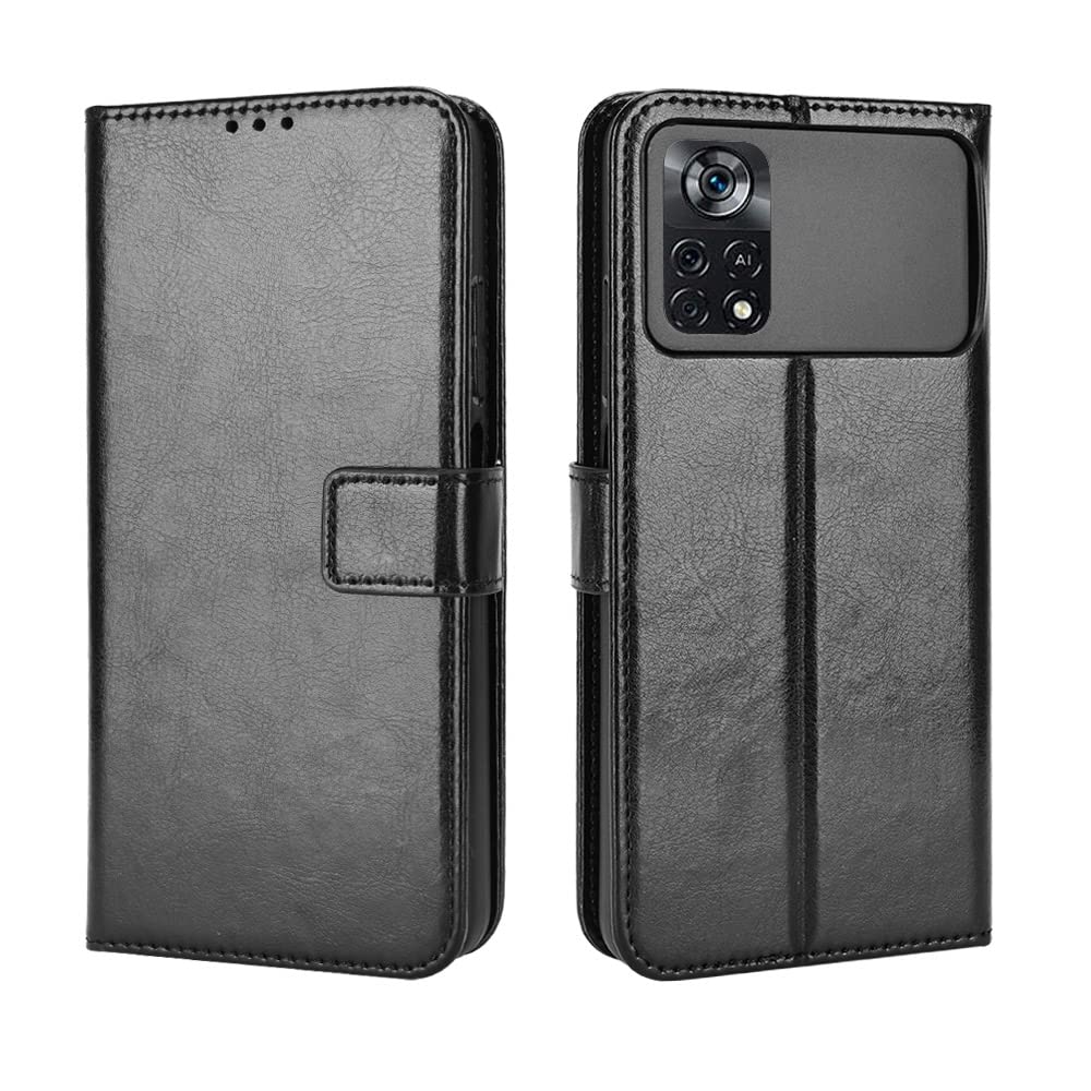 BAILI Wallet Case for Xiaomi POCO M4 PRO 4G Case, Leather Phone Case Compatible with Xiaomi POCO M4 PRO 4G, Wallet Magnetic Cover with Credit Card Slots and Flip Stand, Black