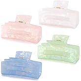 Vovii 4Pcs Acrylic Claw Clips for Women Hair Accessories, Medium Sized Cute Trendy Square Claw Clips with Iridescent Glitter for Thick Thin Hair (Beige, Green, Pink, Blue)