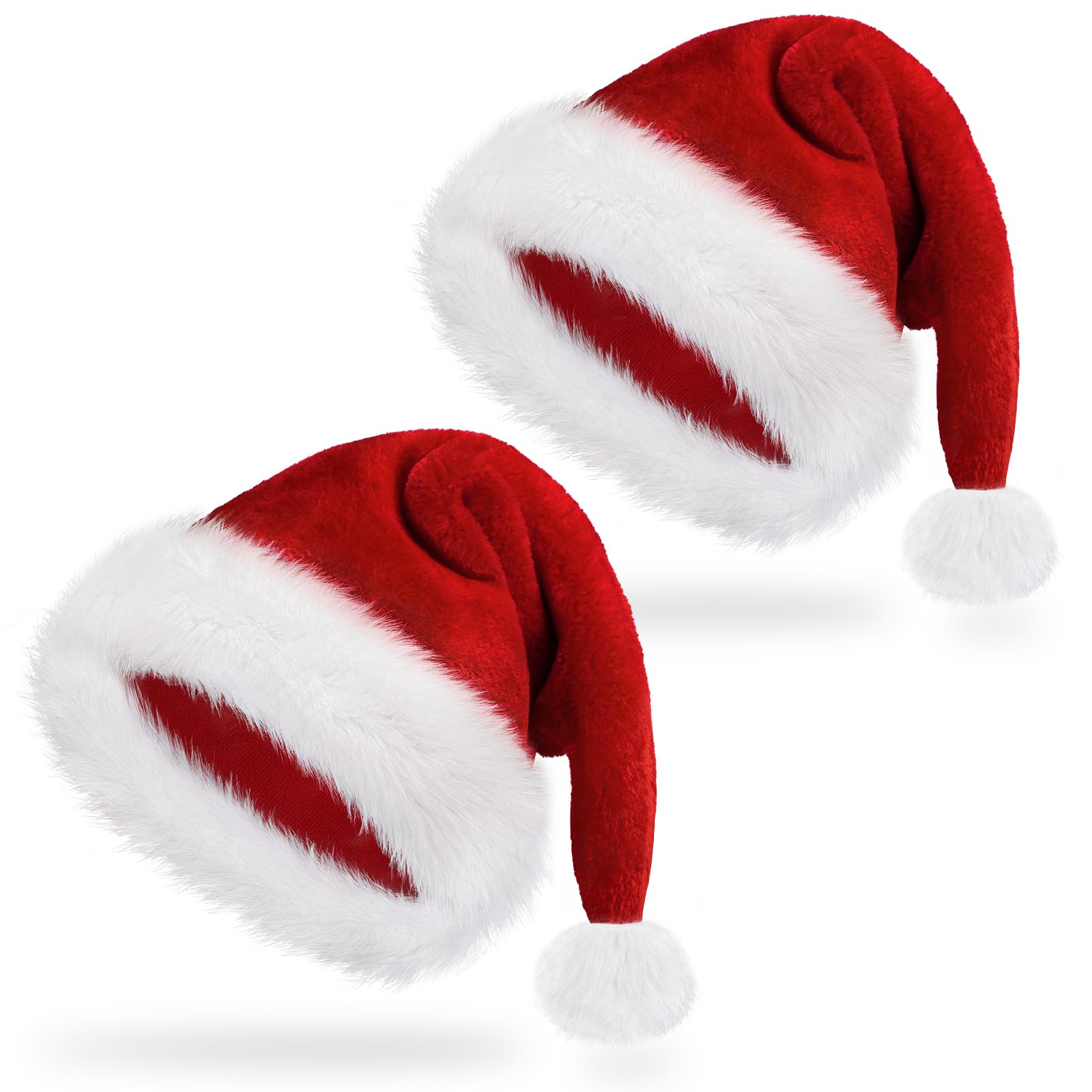 benpen 2 PCS Santa Hats for Adults Luxury Father Christmas Hats Bulk Plush Xmas, Velvet Comfy Santa Claus Outfit for New Year Festive Party Supply, Thicken Classic Fur Decorations — image 1