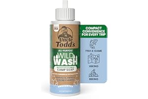 Uncle Todd's Wild Wash Biodegradable Camp Soap, Fragrance Free, 4 Fl Oz, All-Purpose for Body, Dishes, Hands, and Clothes