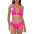Women's Bikini Sets Two Piece Bathing Suits Sexy Textured Halter Padded Bikini Swimsuits Side Tie Thong Bottom Swimwear