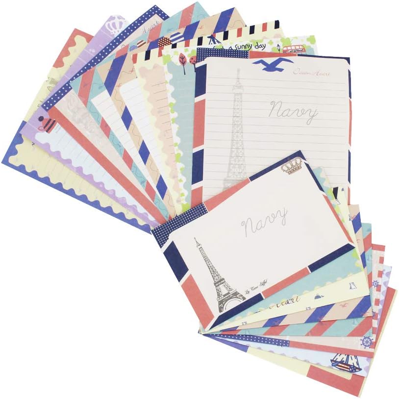 Stationary Paper and Envelopes Set, 48 PCS Stationary Set for Women Cute Stationary Writing Stationery Paper with 16 Envelope - 32 Letter paper (7.1x5.2 inch) With Tape. (blue, 48pcs)