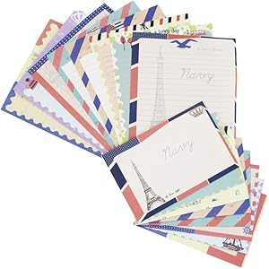 Stationary Paper and Envelopes Set, 48 PCS Stationary Set for Women Cute Stationary Writing Stationery Paper with 16 Envelope - 32 Letter paper (7.1x5.2 inch) With Tape. (blue, 48pcs)
