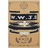 QRH Christian Cross WWJD Bracelet WWJD Braided Rope Bracelet Cross Crystal Beads Stretch Bracelets Religious Christian What Would Jesus Do Handmade Woven Wristband Bracelets