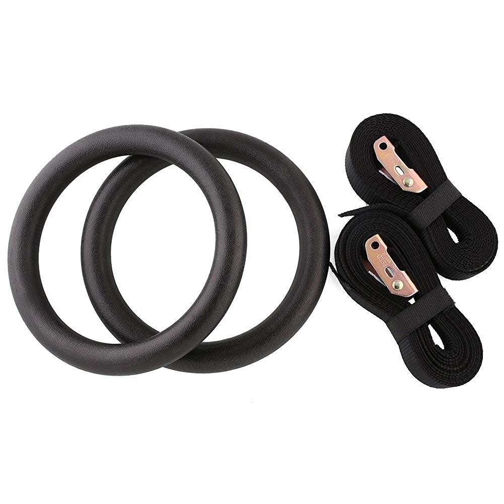 FREEST Gymnastic Rings,Wood/Plastic Olympic Rings with Buckle Straps Gym Fitness Rings,for Adult Strength Training, Crossfit, Pull Ups and Dips (Black-Plastic Fitness Rings)