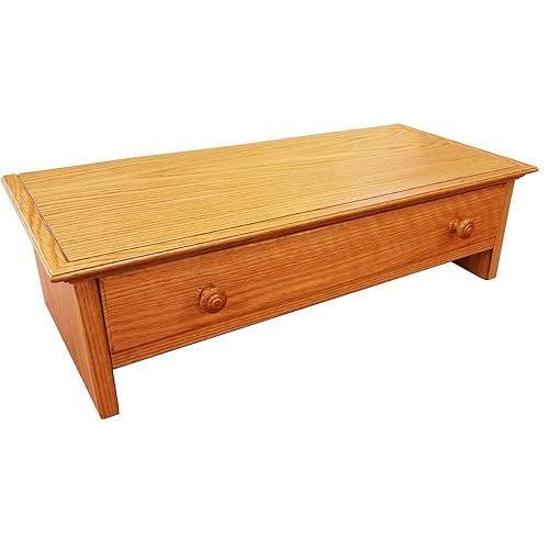 Amazon Com Wood Monitor Stand With Drawer And Cubby In Red Oak