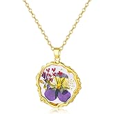 Hefestus Birth Flower Necklaces for Women,1-12 Month Real Pressed Flower Necklace,Boho-Style Personalized Jewelry, Handmade Floral Pendant,Thoughtful Gift for Christmas,Birthday|18"