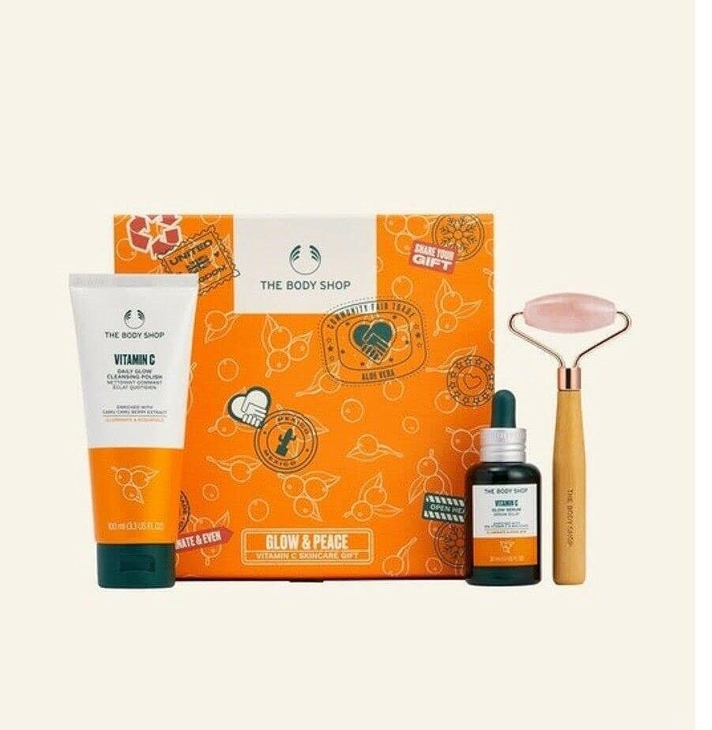 The Body Shop Glow & Peace Vitamin C Skincare Gift, Face Polish, Skin Glow Serum