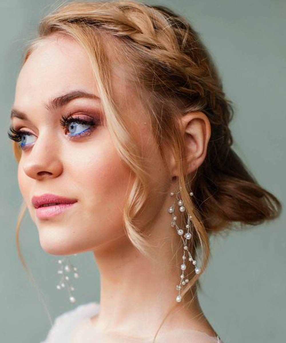 DeniferyEarrings Dainty Bridal Earrings Bohemian Bride Unique Wedding Earrings Vine-Like Earrings Minimalist Wedding Earrings Bridal Vine Earrings Pearls Bridal Tiara