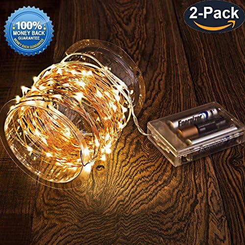 LED String Lights – Fairy String Lights Set of 2, Copper Wire Firefly Lights – 50 LED String Lights 16.4FT Yellow Warm Night Light for Bedroom,Wedding Party Festival Decor