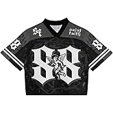 RoseSeek Men's Retro Y2k Mesh Jersey Shirts V Neck Number Graphic Tees Half Sleeve Baggy T Shirt Streetwear