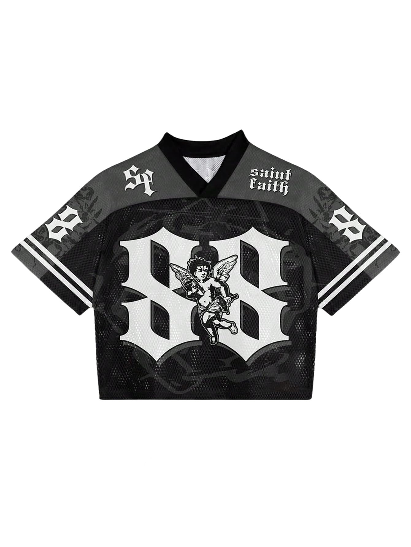 SOLY HUX Men's Y2k Jersey Shirts Number Graphic Tees V Neck Half Sleeve Baggy T Shirt Summer Tops Streetwear