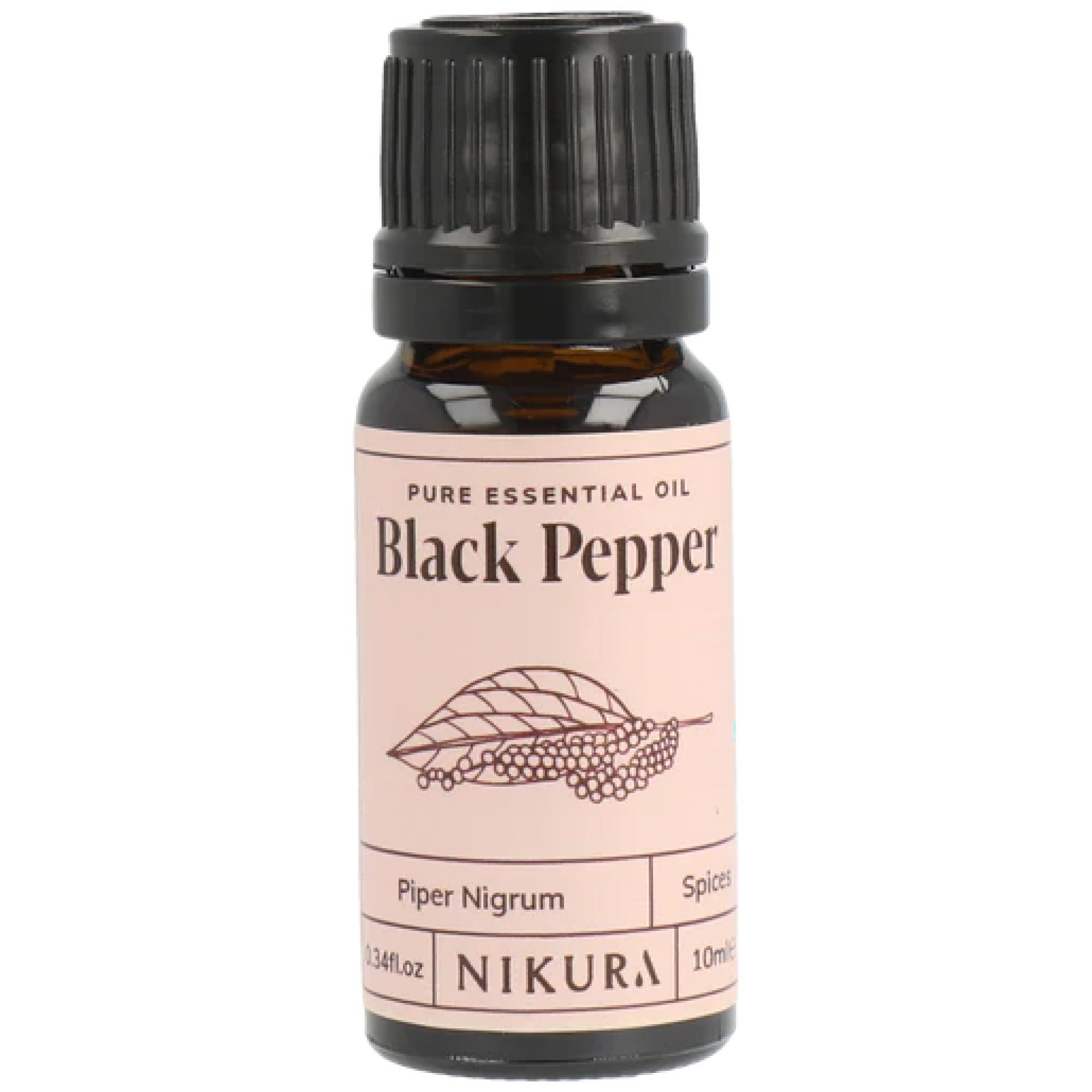 Nikura Black Pepper Essential Oil - 10ml | 100% Pure Natural Oils | Perfect for Aromatherapy, Diffusers, Soap Making, Candle Making | Great for Stress Relief, Managing Cravings | Vegan & UK Made