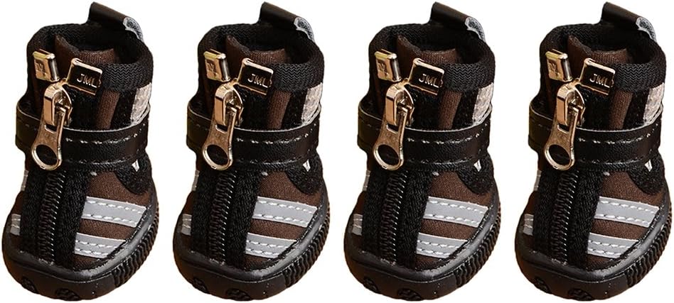 Juuly Waterproof Dog shoes Breathable Mesh Pet Dog Boots Non-slip Paw Protector with Zipper and Velcro for Small Breed of Dog Coffee