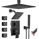 VANFOXLE Shower Faucet Set Matte Black Shower System,Four Modes Shower Faucet with 2 in 1 Handheld,Ceiling Mount 10 Inch Shower Head with 6 Inch Shower Head, 4 PCS Dual Modes Body Jets