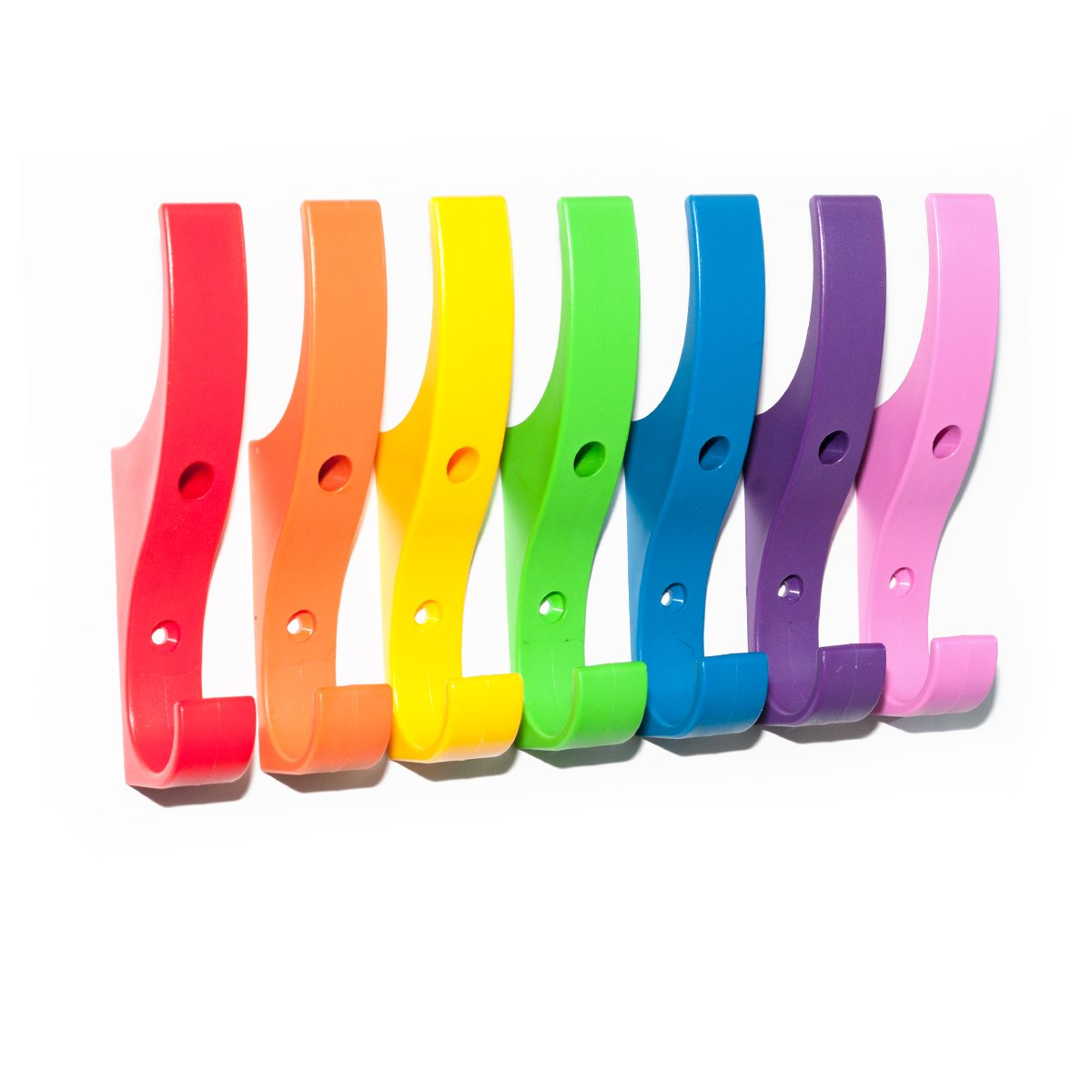 Toughook XL Unbreakable Hooks 7 Pack (Rainbow) Tough Heavy Duty Plastic Hook. Wall Mounted Pegs for Bathroom, Kitchen, Bedroom, Bag, Hat, Coats. Child-Friendly Design for Schools, Home & Office