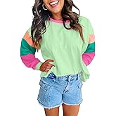 SELINK Womens Long Sleeve T Shirts Loose Fit Casual Fall Tops Trendy Colorblock Oversized Tshirts