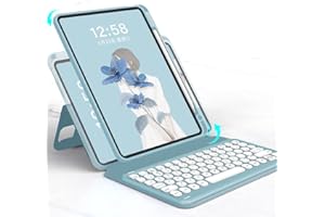 Rotatable Vertical Keyboard Case for Air 5th/Air 4th Generation 10.9 inch/Pro 11 inch,Round Key Caps,Pencil Holder,Magnetic D