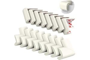 GLOVAL BABY Baby Proofing Corner Guards, 16 Pack Pre-Taped Table Corner Protector for Baby, Soft Rubber Foam Furniture Corner Bumper Guards for Fireplace, Table, Stair, Cabinet (White)