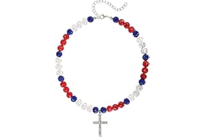 Beaded Baseball Necklace, 16in Baseball Rhinestone Necklace with Cross Pendant Adjustable Bead Chain Necklaces Baseball Acces