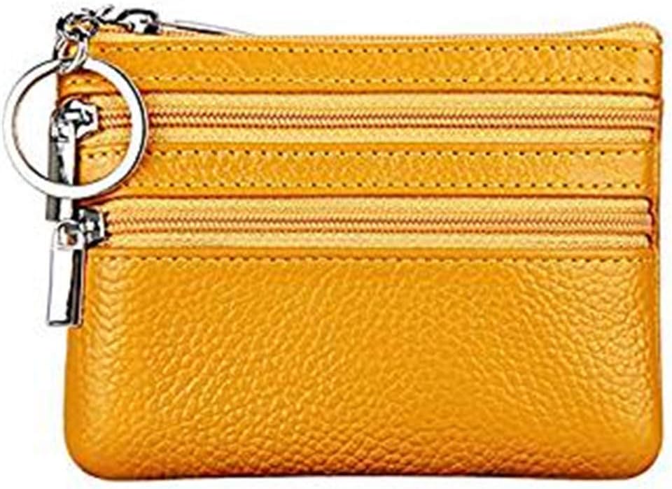 HYJMAWomen's Genuine Leather Coin Purse Mini Pouch Change Wallet with Key Ring (Yellow)