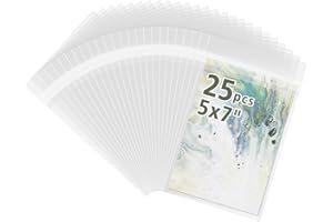 Frametory, 5 1/4" x 7 1/8" Acid-Free Clear Plastic Bags, Self Seal Crystal Photo Sleeves for 5X7 Framing Mat Mattes, Prints, A2 A4 A6 Cards & Envelopes - 25 Pack