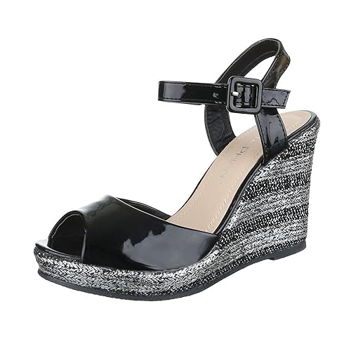 Ital-Design Keilsandaletten Damen Schuhe Plateau Keilabsatz/Wedge Keilabsatz Schnalle Sandalen/Sandaletten