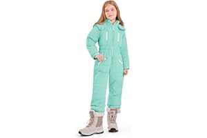 Haloumoning Kids Snow Suit Girls Hooded Waterproof Insulated One Piece Ski Suit 5-14 Years