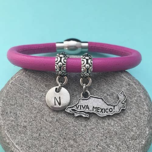 Mexico leather bracelet, Mexico charm bracelet, leather