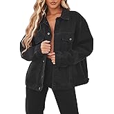 DvaeMalligo Women's Oversized Denim Jacket Casual Long Sleeve Button Down Distressed Trucker Jean Jackets with Pockets