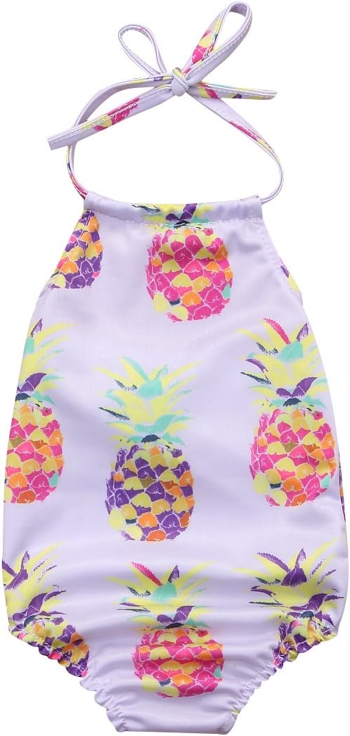 Toddler Baby Girls One Piece Swimsuit Halter Neck Backless Fruit Printing Swimwear Bathing Suit