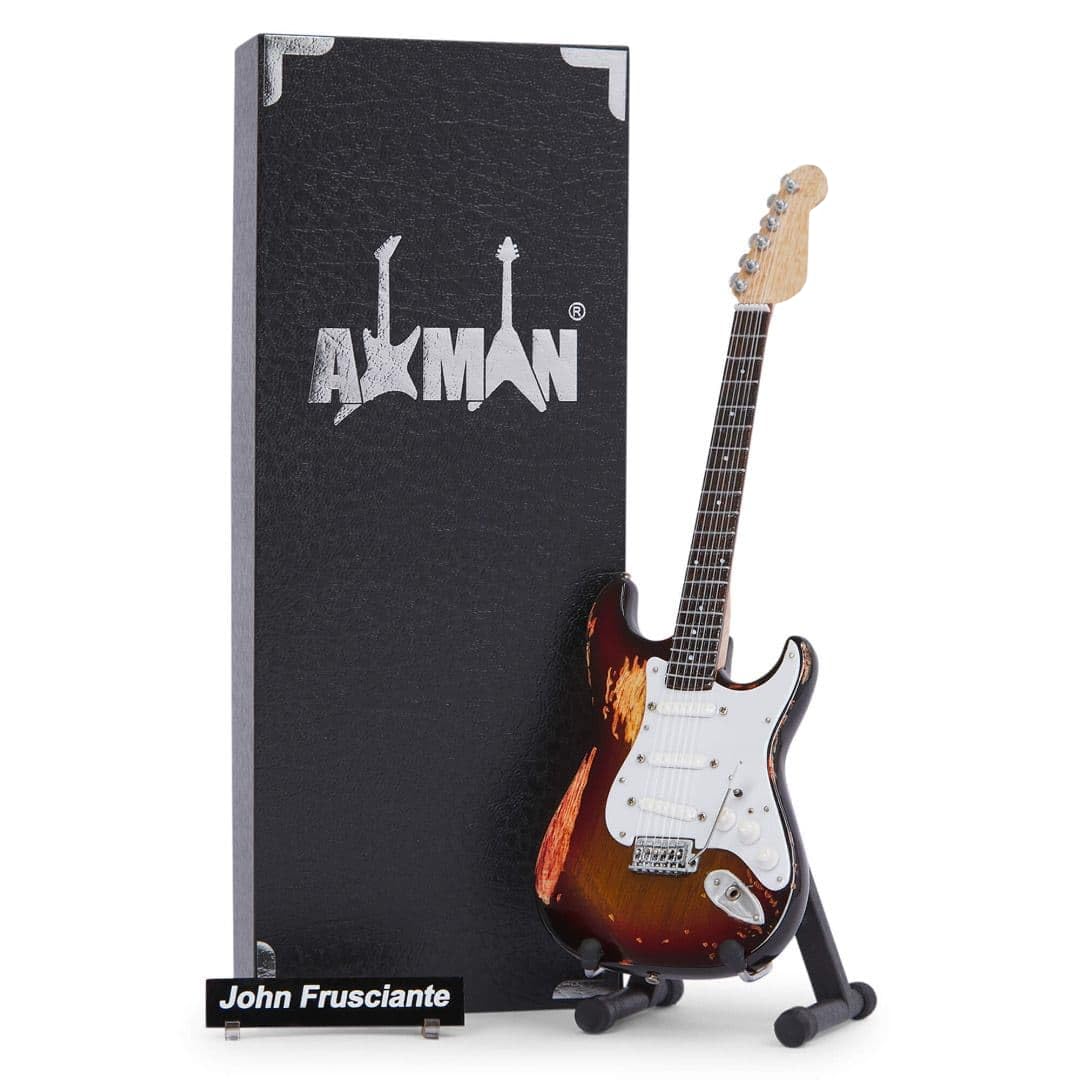 Axman John Frusciante - Red Hot Chili Miniature Guitar Replica - Music Gifts - Handmade Ornamental 1/4 Scale - Display Box, Name Tag and Miniature Guitar Stand Included