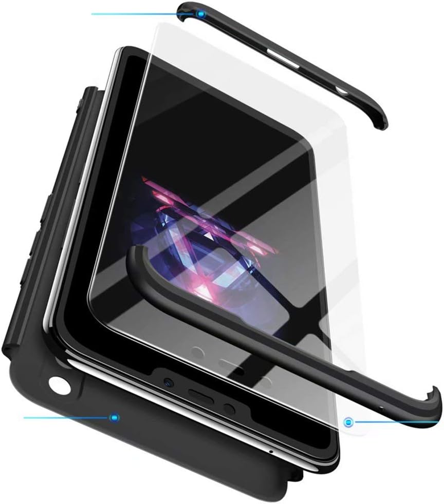 Qsdd Replacement for Huawei Honor Play 360°Protection 3 in 1 Case+1*Tempered Glass Screen Protector TPU Bumper Shockproof Scratch-resistant Hard PC Siliconea cover-Black