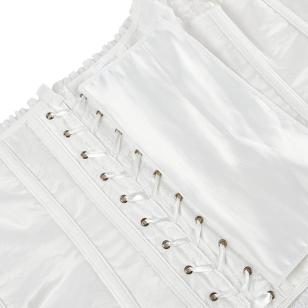SZIVYSHI Women's Overbust Lace up Back Corset with Shoulder Sleeve,White,S(Waist:62cm)
