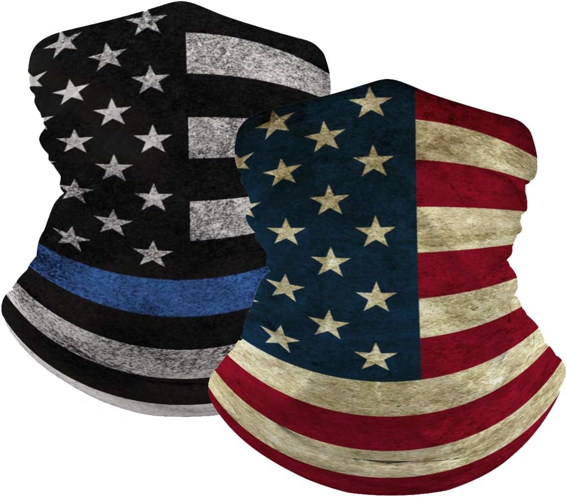 2 Pack American US Flag Seamless Bandanas Unisex Reusable Washable Cloth Face Neck Gaiter Breathable Covering for Men & Women Dust Outdoor Sports