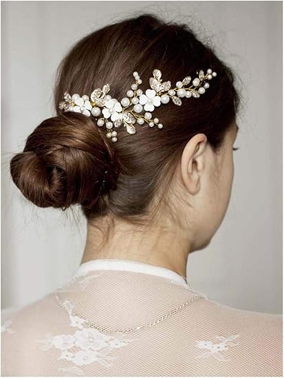 Amazon Com Unicra Gold Wedding Flower Hair Combs Handmade Bridal