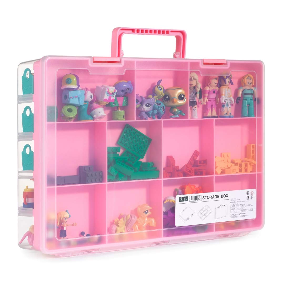 Bins & Things Toy Storage Organizer and Display Case Compatible with LOL Dolls, Shopkins and LPS Figures - Portable Adjustable Box w/Carrying Handle