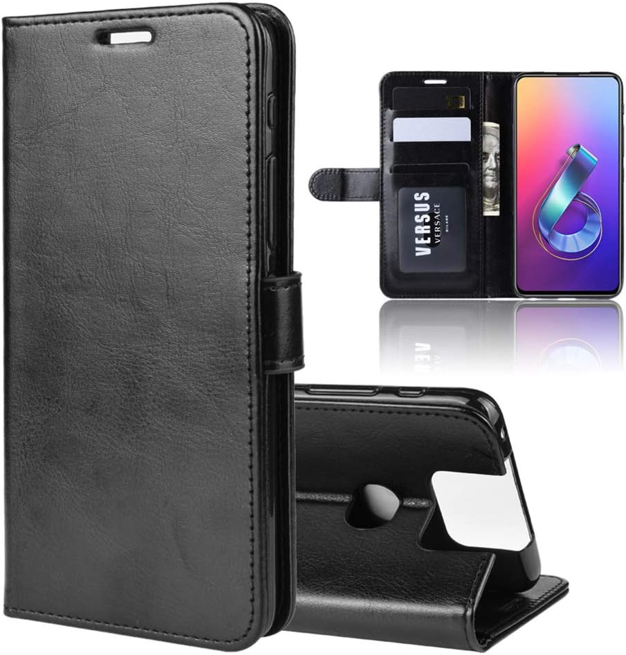 XunEda Asus ZenFone 6 ZS630KL 6.4" Case, PU Leather Book Flip Stand-Function Protective Cover Skin + Screen Protector for Asus ZenFone 6 ZS630KL Smartphone(Black)