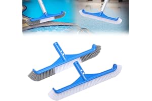 2 Pack Pool Brush Head, 17" Pool Brush for Wall Cleaning, Curved Ends High-Efficiency Pool Scrub Brush, Premium Nylon Bristle