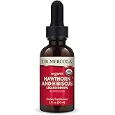 Dr. Mercola Organic Hawthorn and Hibiscus Liquid Drops - Supports Circulation - USDA Organic - Glycerin Extract - Mandarin Flavor - 1 Fl. Oz. (30 Droppers)