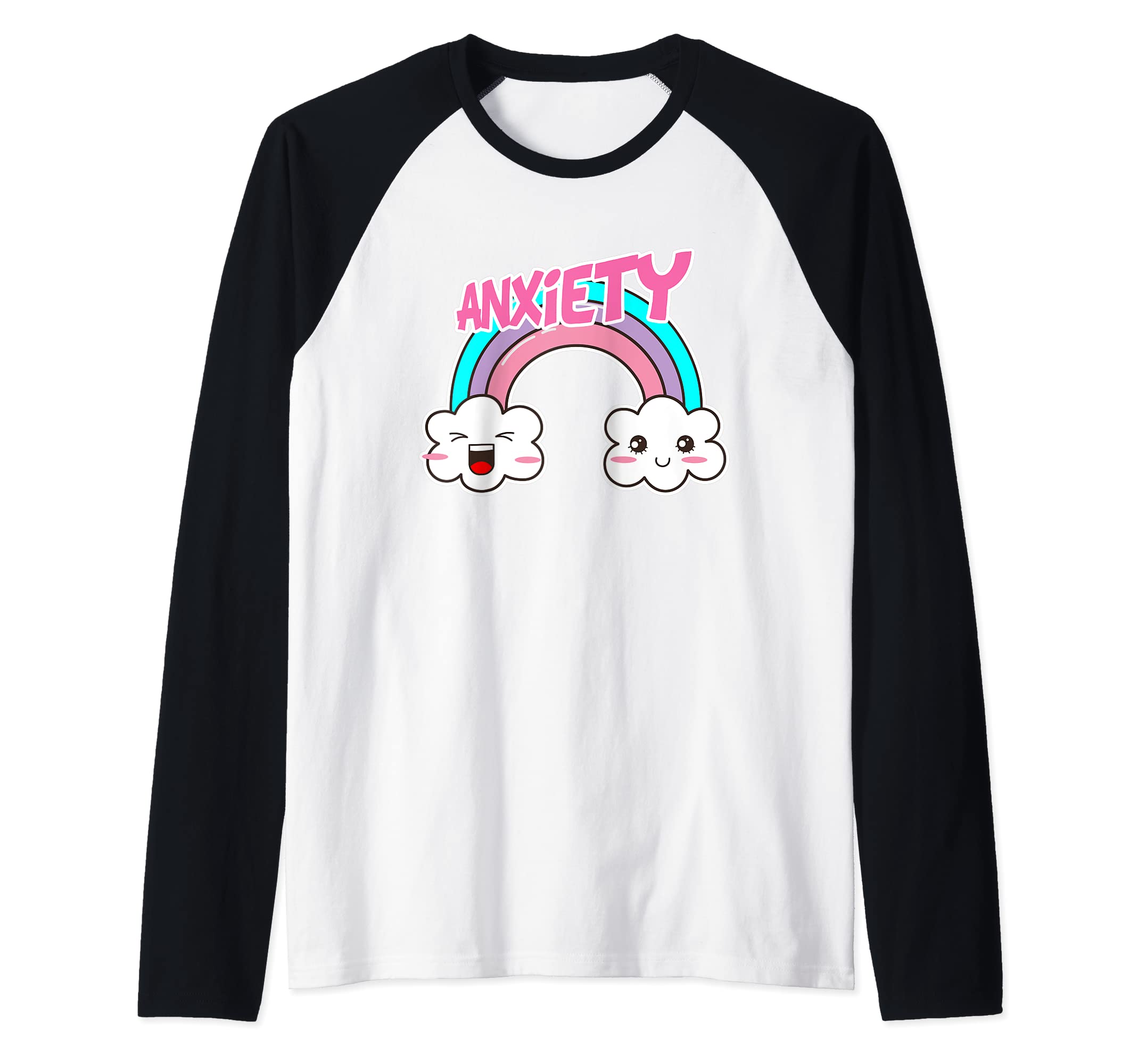 Anxiety Cute Rainbow Illustration and Anxious Kawaii Clouds Raglan Baseball Tee