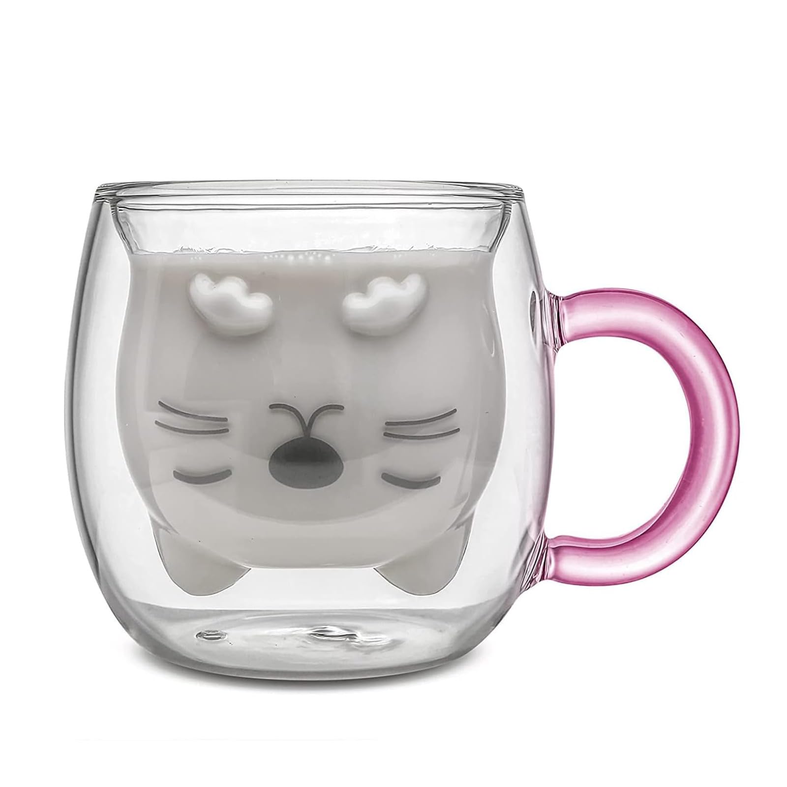 Qinhai Cute Cat Coffee Mug,Double Wall Glass Tea Cup,Valentines Easter Mothers Day Graduation Christmas,Gifts for Women Wife Mum Her Girl Boy Kid Teacher Friend,Birthday Present